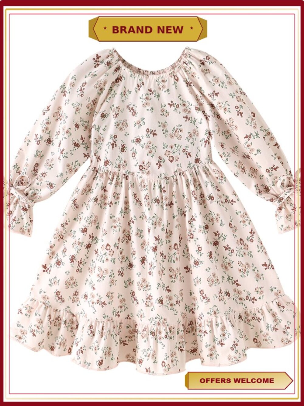Toddler Girl Floral Long Sleeve Dress Cotton Blend Fall Winter Casual